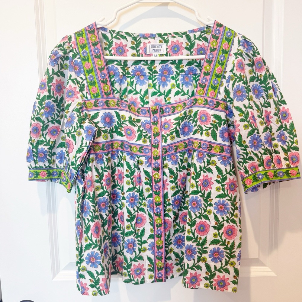 Pink City Prints Hand Block Printed Top Medium Boho Cottagecore Artisan India